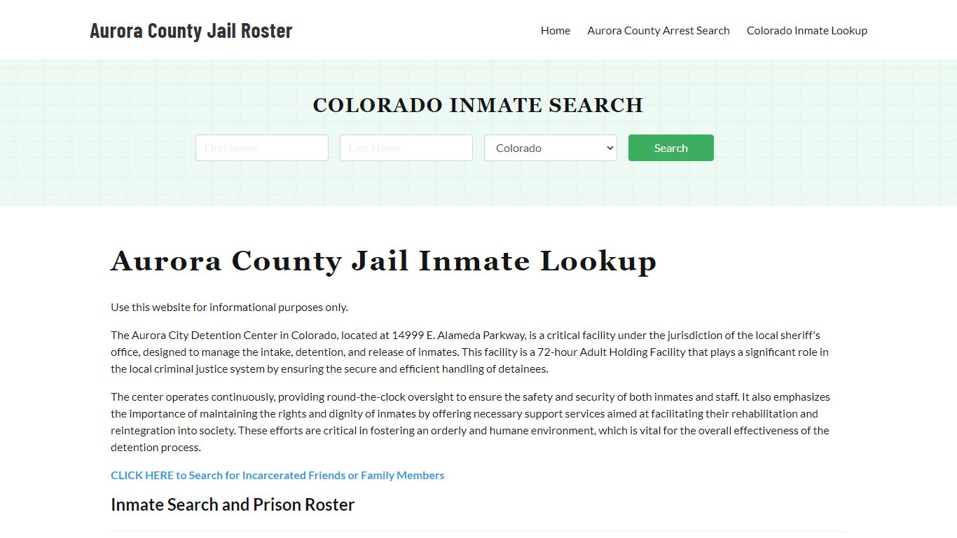 Aurora County Jail Roster Lookup, CO, Inmate Search